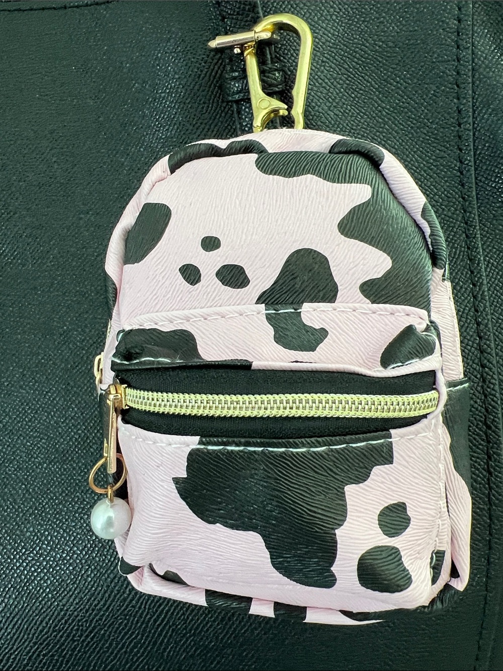 Pink & Black Cow Print Mini Backpack Keychain 5” L x 3.5” W